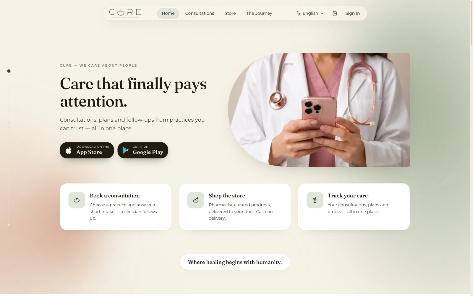 Cure Telehealth Platform — screen 1